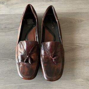 Sesto Meucci Size 8.5 Brown Leather Embossed Loafers Flats Tassels